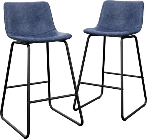 Bar Stools Set of 2, 26 Inches Counter Height Bar Stools with Back, Modern Faux Leather Barstools with Metal Legs and Footrest, Bar Chairs for