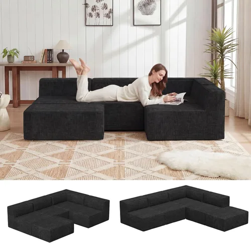 Miniatura 11 de Sofá Seccional Comprimido de 106" Sofás Modulares en Forma de L con Chaise, Espuma de Alta Densidad Sin Ensamblaje Requerido, 4 Piezas