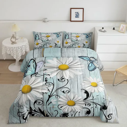 Miniatura 33 de Erosebridal Juego de ropa de cama de guitarra, juego de edredón de notas musicales de mariposa, tamaño individual, juego de edredón de música hip