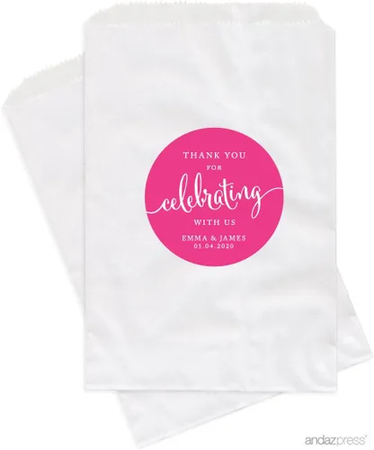 Miniatura 11 de Andaz Press Bolsas de regalo personalizadas para mesa de postre, agradecimiento por celebrar con nosotros, aguamarina, paquete de 24, personalizadas
