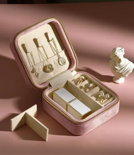 Miniatura 4 de TAIMY Joyero de viaje de terciopelo de felpa, pequeño estuche de joyería de viaje, mini cajas organizadoras de viaje portátiles para anillos