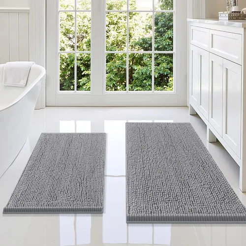 Miniatura 110 de Smiry Juego de 2 alfombras de baño, felpilla suave y absorbente, lavable a máquina, antideslizantes, para bañera, ducha y suelo