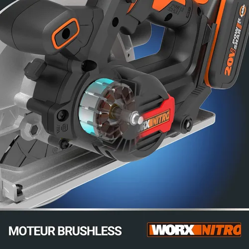 Miniatura 4 de WORX Sierra circular sin escobillas de 20 V PowerShare WX520 Incluye 1 batería de 2 Ah y cargador Motor sin escobillas, corte biselado, base