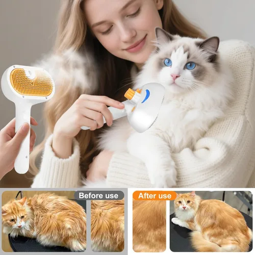 Miniatura 7 de Juego de cepillos de vapor para mascotas 3 en 1 para perros y gatos, peine de aseo con aerosol, herramienta de desfurado, depilación asistida por
