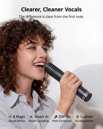 Miniatura 8 de Ikarao Máquina de karaoke portátil para adultos, pantalla y pantalla de letras integradas, 2 micrófonos inalámbricos de carga automática, aplicación