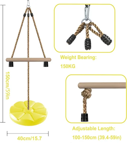 Miniatura 2 de KINSPORY Columpio de disco para niños, accesorios de juego de columpios, barras de mono de gimnasio de altura ajustable de 7 pies, asiento de árbol
