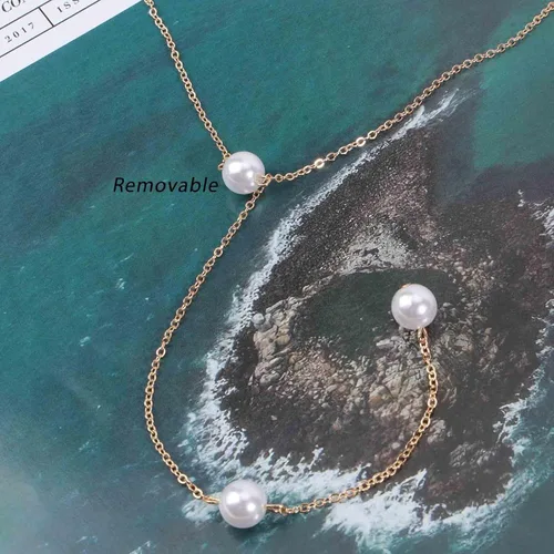 Miniatura 4 de Collar bohemio con caída en la espalda de perlas, cadena larga dorada, collar con telón de fondo de perlas, collar de boda, joyería para mujeres