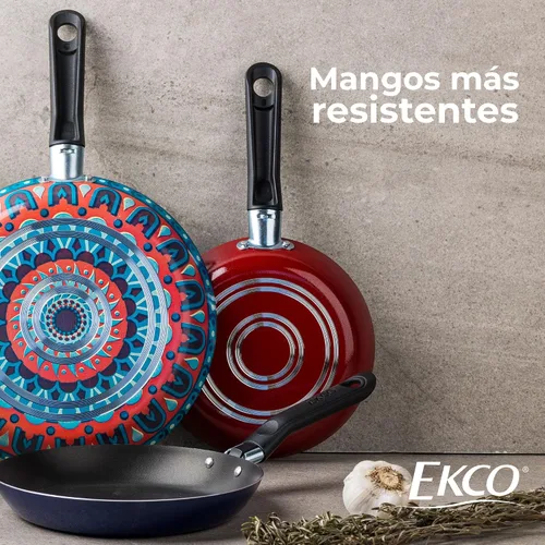 Miniatura 13 de Ekco Juego de sartenes de 3 piezas (7.1, 7.9 y 9.4 pulgadas) para todas las estufas, apto para lavavajillas, sartenes de aluminio ligeras, mango