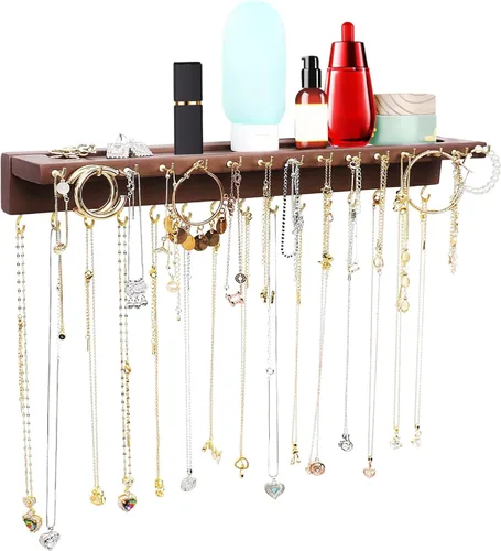 Miniatura 4 de Soporte para Collares, Organizador de Collares de Pared Extra Grande Mejorado con 30 Ganchos Colgante de Collares Montado en la Pared con Bandeja
