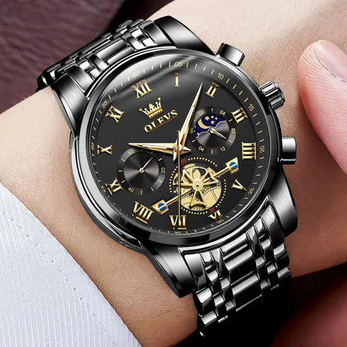 Miniatura 2 de OLEVS Relojes para hombre, resistente al agua, de lujo, gran cara, reloj analógico de cuarzo de acero inoxidable, relojes de vestir analógicos