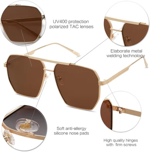 Miniatura 4 de SOJOS Gafas de sol polarizadas cuadradas retro de gran tamaño para mujeres y hombres estilo vintage UV400 gafas de sol clásicas grandes de metal
