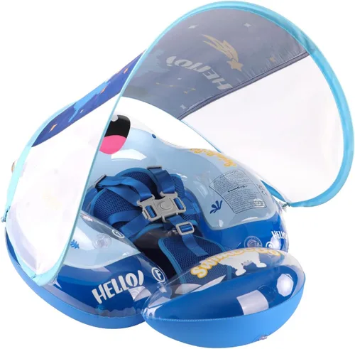 Free Swimming Baby Flotador de piscina para bebés inflable con toldo solar, flotador de natación para bebés con esponja de seguridad y soporte