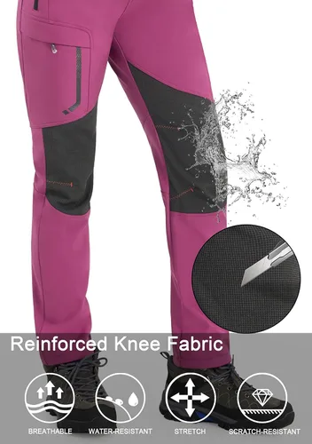 Miniatura 2 de Pantalones de senderismo para mujer, impermeables, resistentes al viento, con forro polar, con 4 bolsillos con cremallera