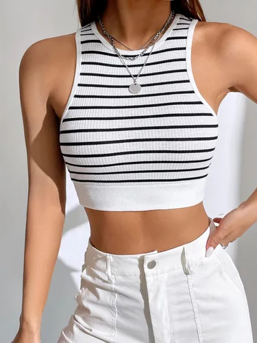 Miniatura 4 de SweatyRocks Camiseta sin mangas básica sin mangas con cuello redondo para mujer, casual, ajustada, de punto