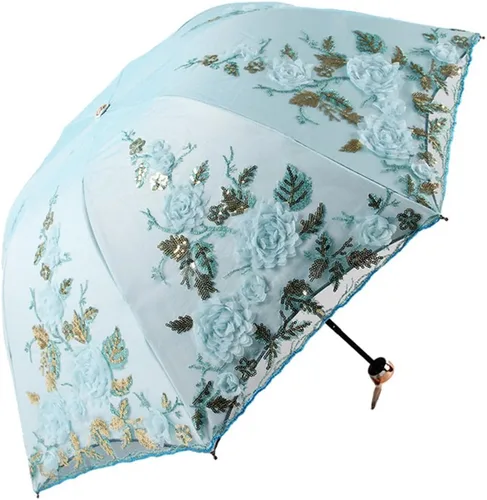 Miniatura 34 de Honeystore Sombrilla bordada con flor 3D plegable UV con encaje clásico