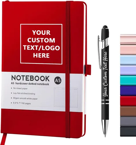 Miniatura 10 de Cuadernos personalizados con bolígrafo, cuadernos A5 personalizables con logotipo/texto/imagen grabados, diarios de escritura diaria con 192 páginas