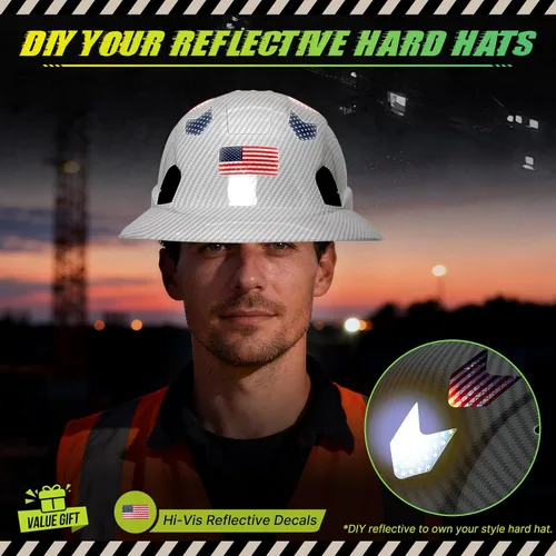 Miniatura 5 de Casco duro de ala completa con patrón de fibra de carbono con visera, casco de seguridad de construcción aprobado por la OSHA para hombres y Fibra