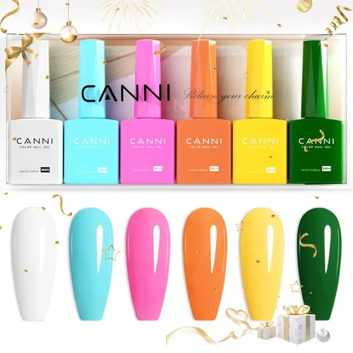 Miniatura 25 de CANNI Juego de esmaltes de uñas en gel sin hema de 9ml - Kit de manicura de gel para uñas rosa claro de 6 piezas, esmalte LED de remojo fácil