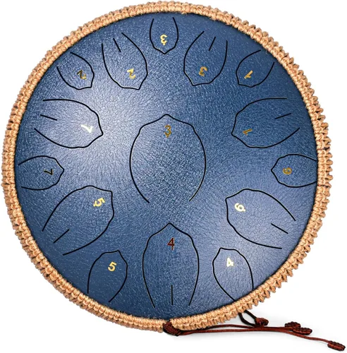 Miniatura 17 de Tambor de Lengua de Acero - 12 Pulgadas 15 Notas, Tambores de Lengua de Acero para Niños y Adultos, Handpan de Acero con Mazos, Hang Drum con Libro
