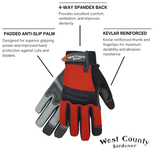Miniatura 2 de West County Gardener Chester Protective Gear 044B/M - Guantes de paisaje para mujer, medianos, ladrillo, guantes de trabajo con nudillos