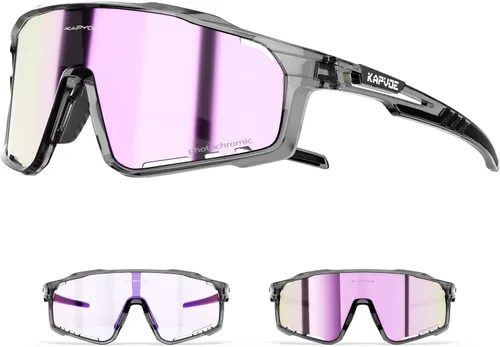 Miniatura 19 de KAPVOE Gafas de ciclismo fotocromáticas para hombres y mujeres, gafas de sol deportivas, marco de decoloración HD, gafas de bicicleta K76 Negro rojo