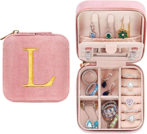 Parima Regalos personalizados para mujeres Joyero de viaje de terciopelo de felpa, pequeño joyero, organizador con monograma, regalos para mujeres,