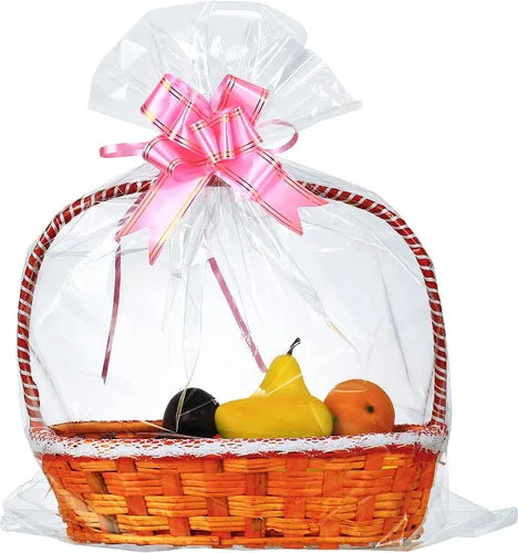 Paquete de 25 bolsas grandes de celofán de 24 x 30 pulgadas, bolsas de plástico transparente extra grandes de 0.091 in de grosor para cesta de
