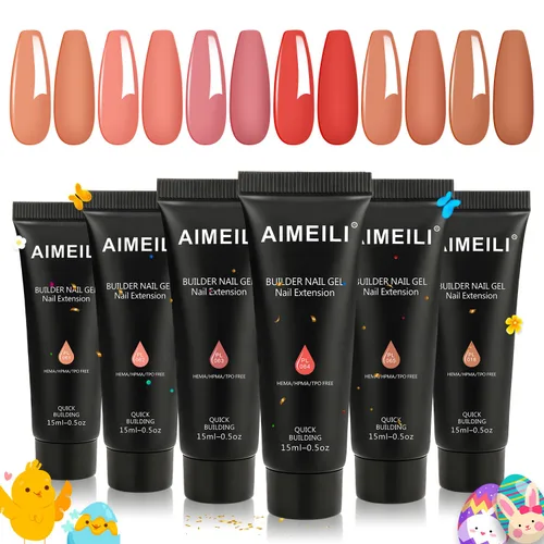 AIMEILI Gel de extensión de uñas de poli, 6 colores, para realce de uñas, diseño de arte de uñas, bricolaje, salón de uñas, regalo para mujeres, kit