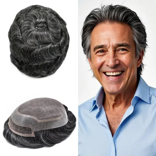 Miniatura 31 de LYRICAL HAIR Sistema de pieza de pelo tipo tupé para hombre, pieza de cabello de poliuretano alrededor de la unidad de cabello para hombres, 5 x 7