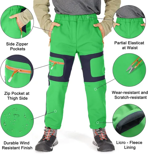 Miniatura 69 de linlon Pantalones impermeables para la nieve para niños y niños, forro polar lind para senderismo, softshell, cálidos, con aislamiento térmico