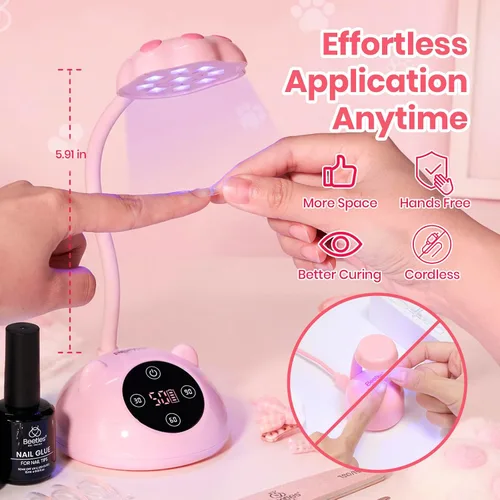 Miniatura 8 de Beetles - Lámpara de uñas de curado flash Meowgic StrawPurr UV, lámpara de uñas con cuello de cisne recargable, luz LED inalámbrica con pantalla