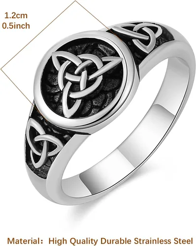 Miniatura 3 de HZMAN Triquetra Trinity Knot Anillo de acero inoxidable con nudo celta irlandés
