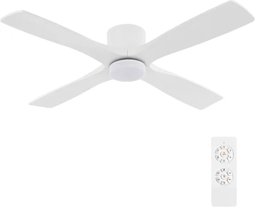 WINGBO - Ventilador de techo empotrado de 48 pulgadas con DC, luces y control remoto, 4 aspas talladas reversibles de madera, motor DC silencioso de