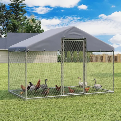 Miniatura 9 de Gallinero de metal grande, corralito con cubierta impermeable, jaula para aves de corral con techo de cúpula para exteriores, patio trasero, granja