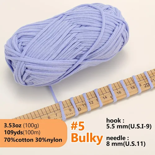 Miniatura 2 de LUCKY BALL Hilo para ganchillo, 3.53 oz/109 yardas, 70% algodón, 30% nailon, #5, hilo de tubo voluminoso para tejer, para bolsos, sombreros