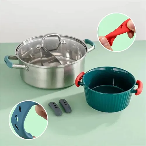 Miniatura 6 de Cubierta de silicona para mango de olla antiquemaduras, cubierta de aislamiento de mango de olla, antiquemaduras de silicona, soporte de mango
