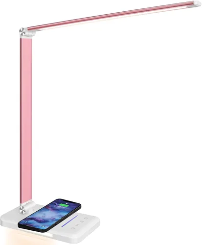 Miniatura 11 de Lámpara de escritorio LED con cargador inalámbrico, puerto de carga USB, 10 niveles de brillo, 5 modos de color, lámparas de escritorio para oficina