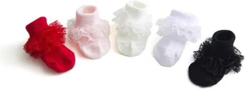 Miniatura 4 de EPEIUS Calcetines de encaje con volantes para bebé, niñas, con ojales, triple, encaje, para recién nacidos, bebés, niños pequeños, 35 pares