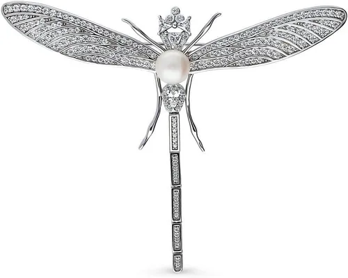 BERRICLE Broche de plata de ley con botón blanco cultivado de agua dulce y perla para mujer, chapado en rodio, Plata esterlina Perla Plata de ley