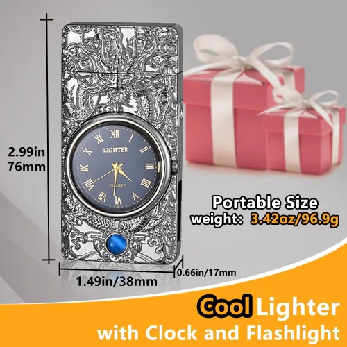 Miniatura 5 de Encendedor eléctrico con plasma de doble arco y pantalla de batería, modelo actualizado con reloj y linterna, regalo único para hombres y mujeres