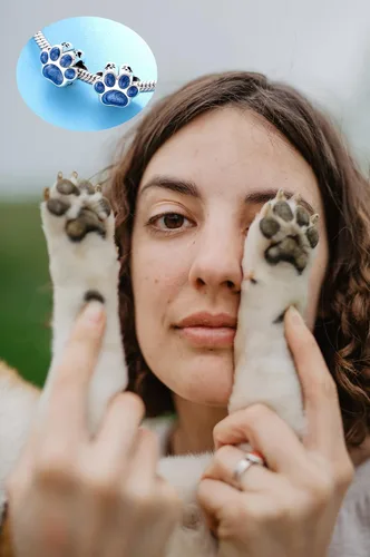 Miniatura 5 de GEMDAZZ Abalorios brillantes con estampado de pata de cachorro en plata de ley 925, cuentas redondas de circonita cúbica con estampado de pata