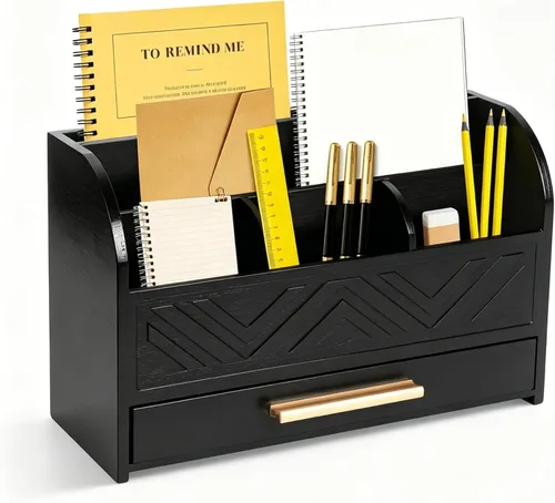 Organizador de correo para encimera de cocina, soporte de correo negro, cajones de encimera, cajón de escritorio de madera, organizador de