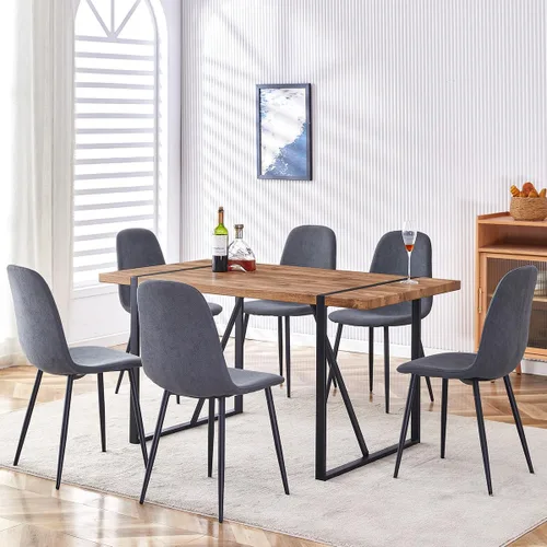 Miniatura 30 de Juego de mesa de comedor UELKS para 4, juego de mesa de cena para 4, mesa de cocina de 55'' y sillas de gamuza con tela de napa, juego de 4, juego