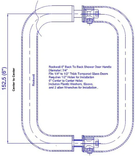 Miniatura 3 de Rockwell Tirador tubular de seguridad para puerta trasera con acabado cromado de 6 pulgadas, para puertas de ducha de vidrio pesado comerciales