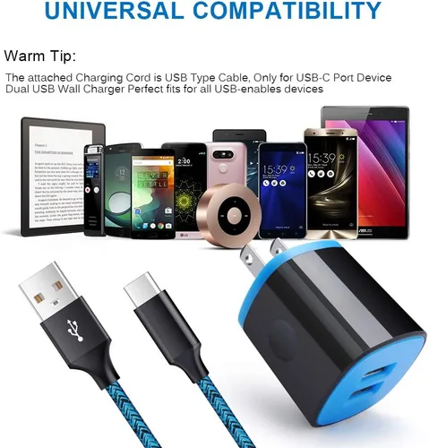 Miniatura 7 de Cargador USB tipo C para Moto G Pure/G Play 2026 2024/G Power 2026 2025 2024/G Stylus 5G 2025 2023/G 2025/G Fast/G7/G8/Z4, ANDHOT 2 puertos USB Azul