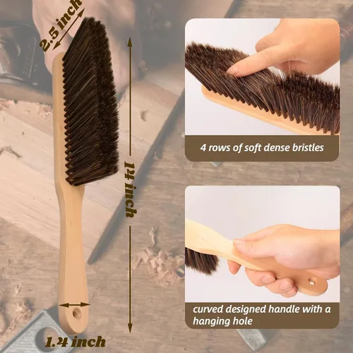 Miniatura 4 de 2 Piezas Cepillo de Polvo de Madera Escoba de Mano Cepillo de Banco con Mango Largo de Madera Cepillo de Batir Cepillo de Cerdas Suave para Limpieza