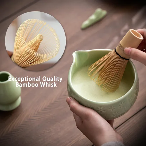 Miniatura 4 de Buucup Juego de batidor de matcha, juego de cerámica matcha incluye cuenco matcha, batidor y soporte de matcha, cuchara de bambú, soporte para Verde