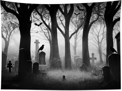 Miniatura 6 de LB Tapiz espeluznante de cementerio de Halloween, lápida aterradora con árboles muertos, tapiz de bosque para colgar en la pared, tapiz de fondo