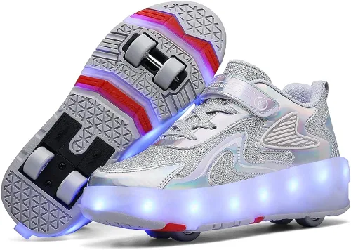 Miniatura 2 de CEIEOE Zapatos con ruedas para niños, 4 ruedas y 16 LED, modelo colorido, para niñas, niños, pueden cargar para principiantes, fiestas, cumpleaños