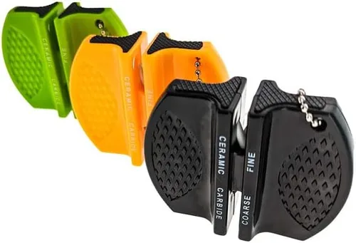 Afilador de bolsillo de cerámica y carburo de doble cara, cuchillo honer para campamento, pesca, caza (negro)